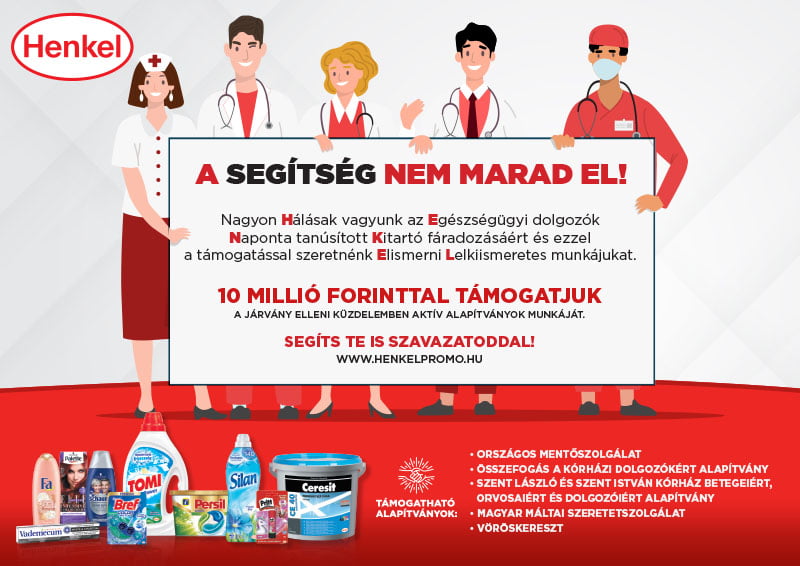 A Henkel 10 millió forinttal támogat öt, a koronavírus-járvány elleni küzdelemben aktív alapítványt 1 Henkel A Segítség Nem Marad El kampány
