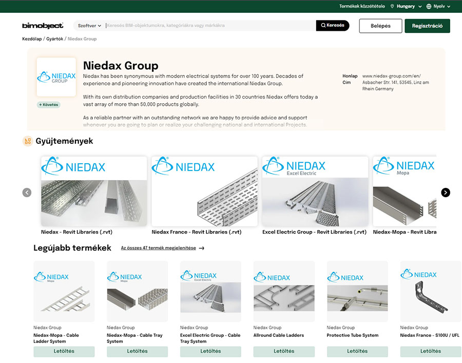 Niedax a bimobject_com weboldalon