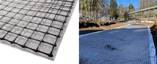 Abgrid biaxiális georács és a Tipptex nem szőtt geotextília kombinálása